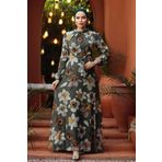 Neva Style 279325HK Çiçek Desenli Haki Tesettür Elbise