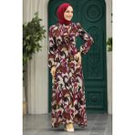 Neva Style 27936KH Çiçek Desenli Kahverengi Tesettür Elbise