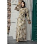 Neva Style 27945BEJ Desenli Bej Tesettür Elbise