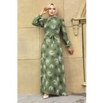 Neva Style 27945FY Desenli Fıstık Yeşili Tesettür Elbise