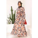 Neva Style 2925KRMT Kiremit Desenli Tesettür Elbise