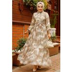 Neva Style 33560BEJ Desenli Bej Tesettür Elbise