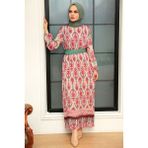 Neva Style 3536P Etnik Desenli Pembe Tesettür Elbise