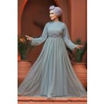 Neva Style 54230MINT Tüllü Mint Tesettür Abiye Elbise