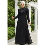 Neva Style 56280GMS Pul Payet Detaylı Gümüş Tesettür Abiye Elbise