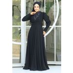Neva Style 56280GMS Pul Payet Detaylı Gümüş Tesettür Abiye Elbise