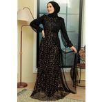 Neva Style 5696GOLD Pul Payet İşlemeli Gold Tesettür Abiye Elbise