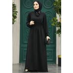 Neva Style 5973S Yakası Bağlamalı Siyah Tesettür Elbise