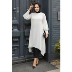 Neva Style - Asimetrik Detaylı Ekru Tesettür Tunik 615e