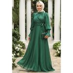 Neva Style Bağlama Detaylı Yeşil Tesettür Abiye Elbise 48051y