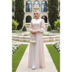Neva Style Boncuk Detaylı Pudra Tesettür Abiye Elbise 23301pd