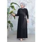 Neva Style Boncuk İşlemeli Siyah Tesettür Elbise 9345S
