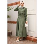 Neva Style Ceketli Haki Tesettür Etekli İkili Takım 44723HK