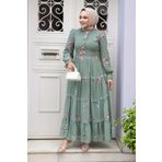 Neva Style Çiçek Desenli Çağla Yeşili Tesettür Elbise 32815CY