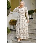 Neva Style Çiçek Desenli Kahverengi Tesettür Elbise 50251KH