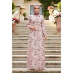 Neva Style - Çiçek Desenli Pembe Tesettür Elbise 279072p