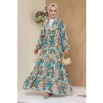Neva Style Çiçek Desenli Sarı Tesettür Elbise 235805SR