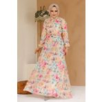 Neva Style Çiçek Desenli Sarı Tesettür Elbise 27984SR
