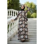 Neva Style - Çiçek Desenli Siyah Tesettür Elbise 27939s