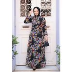 Neva Style Çiçek Desenli Siyah Tesettür Elbise 279902S