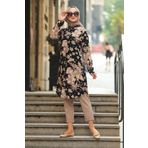 Neva Style - Çiçek Desenli Siyah Tesettür Tunik 11521s