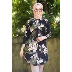 Neva Style Çiçek Desenli Siyah Tesettür Viskon Tunik 10520S