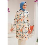 Neva Style - Desenli Ekru Tesettür Viskon Tunik 11559e