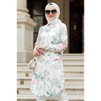 Neva Style - Desenli Ekru Viskon Tesettür Tunik 11541e