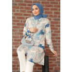 Neva Style Desenli İndigo Mavisi Tesettür Tunik 11677IM