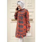 Neva Style Desenli Kiremit Tesettür Tunik 11685KRMT
