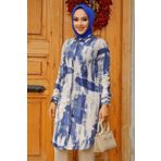 Neva Style Desenli Lacivert Tesettür Tunik 11690L
