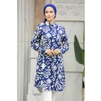 Neva Style - Desenli Lacivert Tesettür Viskon Tunik 11662l
