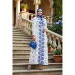 Neva Style Desenli Mavi Tesettür Elbise 13503M