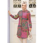 Neva Style Desenli Pembe Tesettür Tunik 11699P