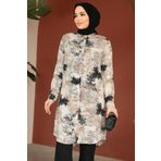 Neva Style Desenli Siyah Tesettür Tunik 11677S