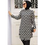 Neva Style Desenli Siyah Tesettür Tunik 11686S