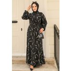 Neva Style Desenli Siyah Tesettür Viskon Elbise 23431S