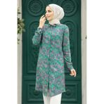 Neva Style Desenli Yeşil Tesettür Viskon Tunik 11607Y