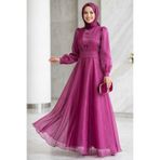Neva Style Drape Detaylı Fuşya Tesettür Abiye Elbise 45701f
