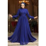 Neva Style Drapeli Koyu Indigo Mavisi Tesettür Abiye Elbise 46321kım