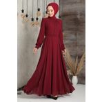 Neva Style - Düğme Detaylı Bordo Tesettür Elbise 2703br