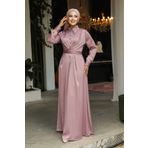 Neva Style Düğme Detaylı Gül Kurusu Tesettür Saten Elbise 45661GK