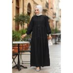 Neva Style Düğmeli Antrasit Tesettür Kot Elbise 19143ANT