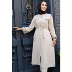 Neva Style - Düğmeli Bej Tesettür Tunik 645bej