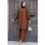 Neva Style Düğmeli Kahverengi Tesettür İkili Takım 12172KH