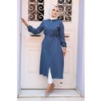 Neva Style - Düğmeli Koyu Mavi Tesettür Tunik 645km