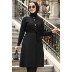 Neva Style - Düğmeli Siyah Tesettür Tunik 658s