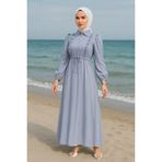 Neva Style Fermuarlı Gri Tesettür Elbise 17021GR