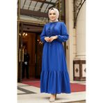 Neva Style Fırfır Detaylı Sax Mavisi Tesettür Elbise 6731SX