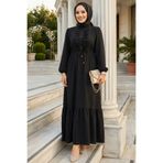 Neva Style Fırfır Detaylı Siyah Tesettür Elbise 6731S